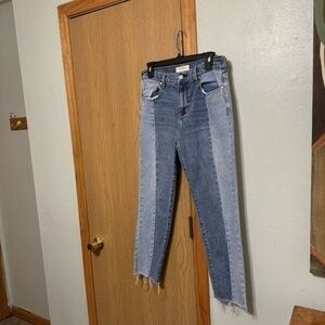 PacSun "Vintage Icon" Size 28 Medium Wash Color Block w/Raw Hem High-Rise Jeans